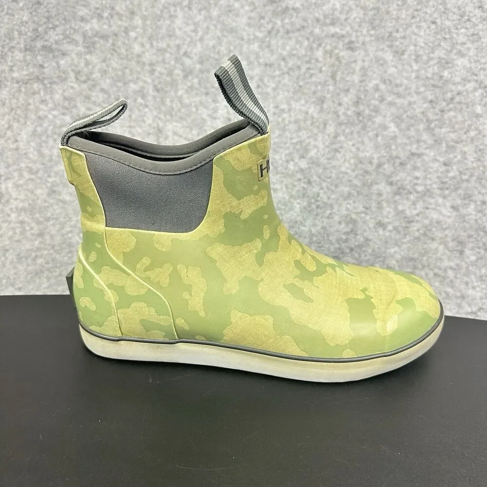 Huk Rogue Wave Fishing Boots Mens 8 Green Gray Camouflage Pull On Outdoors*